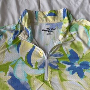 Lime & Blue Floral Quarter-Zip Top